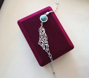 Palestina mapa pulsera con poema famoso verso de plata esterlina turquesa 925 k alta calidad joyería árabe envío rápido خارطه و علم فلسطين