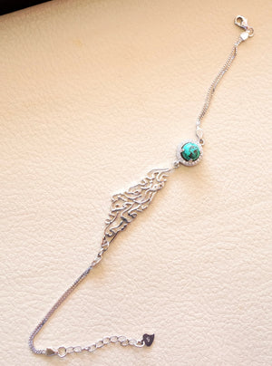 Palestina mapa pulsera con poema famoso verso de plata esterlina turquesa 925 k alta calidad joyería árabe envío rápido خارطه و علم فلسطين