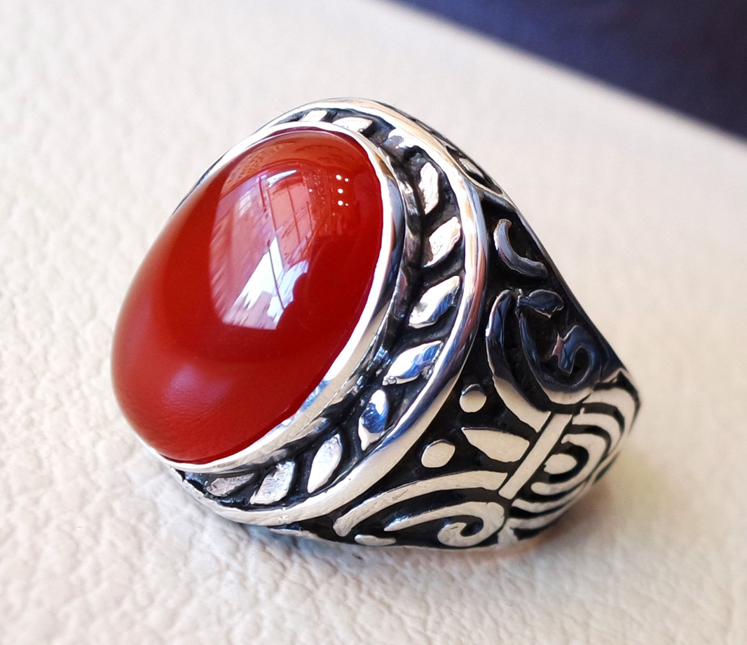 huge liver agate carnelian yemeni aqeeq ring sterling silver 925 dark red semi precious natural gemstone men jewelry any size middle eastern