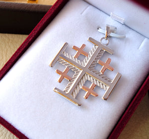 Jerusalem Cruz colgante dos tonos plata esterlina 925 Medio Oriente joyería cristianismo Vintage hecho a mano pesado envío rápido
