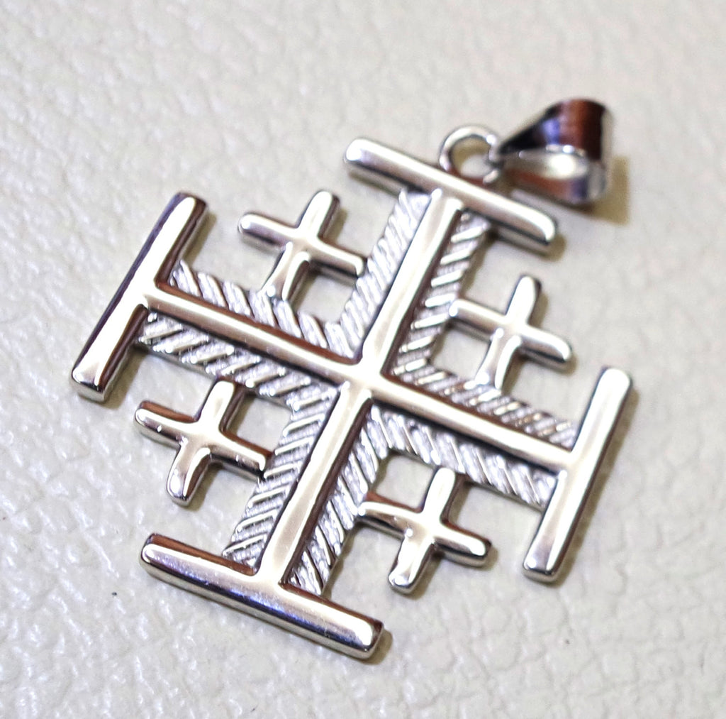 Jerusalem cross pendant sterling silver 925 middle eastern jewelry christianity vintage handmade heavy express shipping