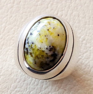 yellow dendritic grass howlite natural gem sterling silver 925 ring oval semi precious cabochon man huge ring ottoman jewelry fast shipping