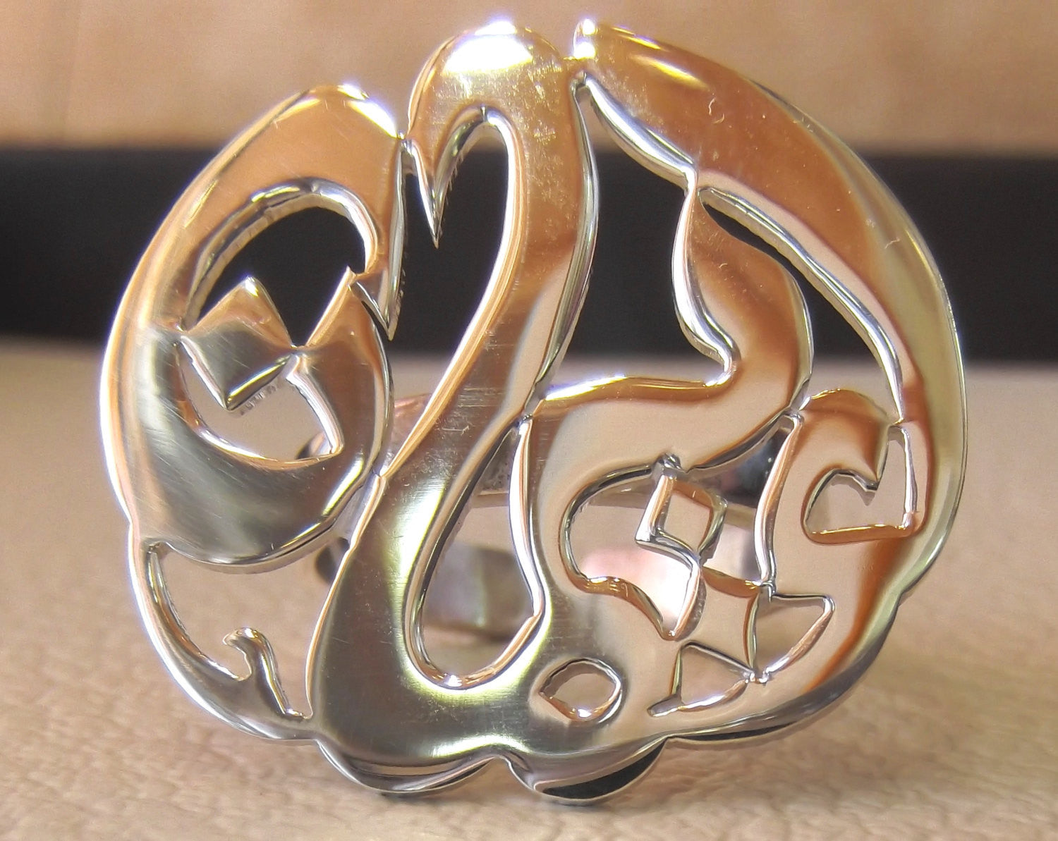 arabic customized calligraphy name round ring sterling silver 925
