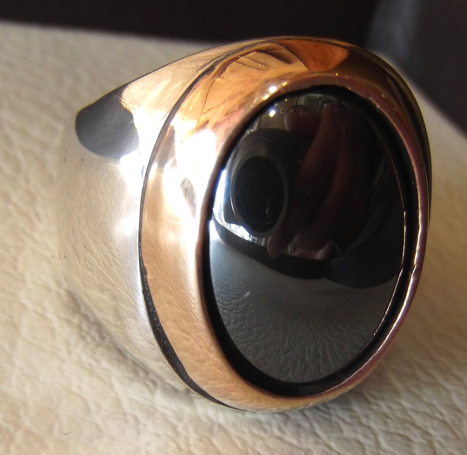 hematite natural stone sterling silver 925 man ring 18 mm 13 mm cabochon semi precious in bronze frame jewelry all sizes nice gift