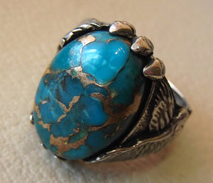 eagle ring natural copper turquoise stone semi precious oval cabochon blue gem all sizes animal men sterling silver jewelry fast shipping