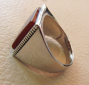 Rectangular silver aqeeq flat natural semi precious agate carnelian gemstone men ring sterling silver 925 jewelry all sizes fast shipping