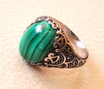 malachite green natural semi precious stunning cabochon gem oval stone man ring sterling silver 925  jewelry any size antique style