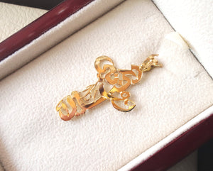 personalizados nombres árabes Cruz 18 k oro caligrafía hecha a mano colgante de joyería de oro fino libre y caja de regalo de madera asegurada completa