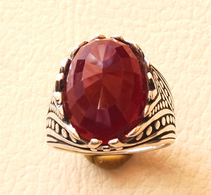 russet burgundy color reddish faceted oval stone man ring sterling silver 925 any size fast shipping antique eastern ottoman style jewelry