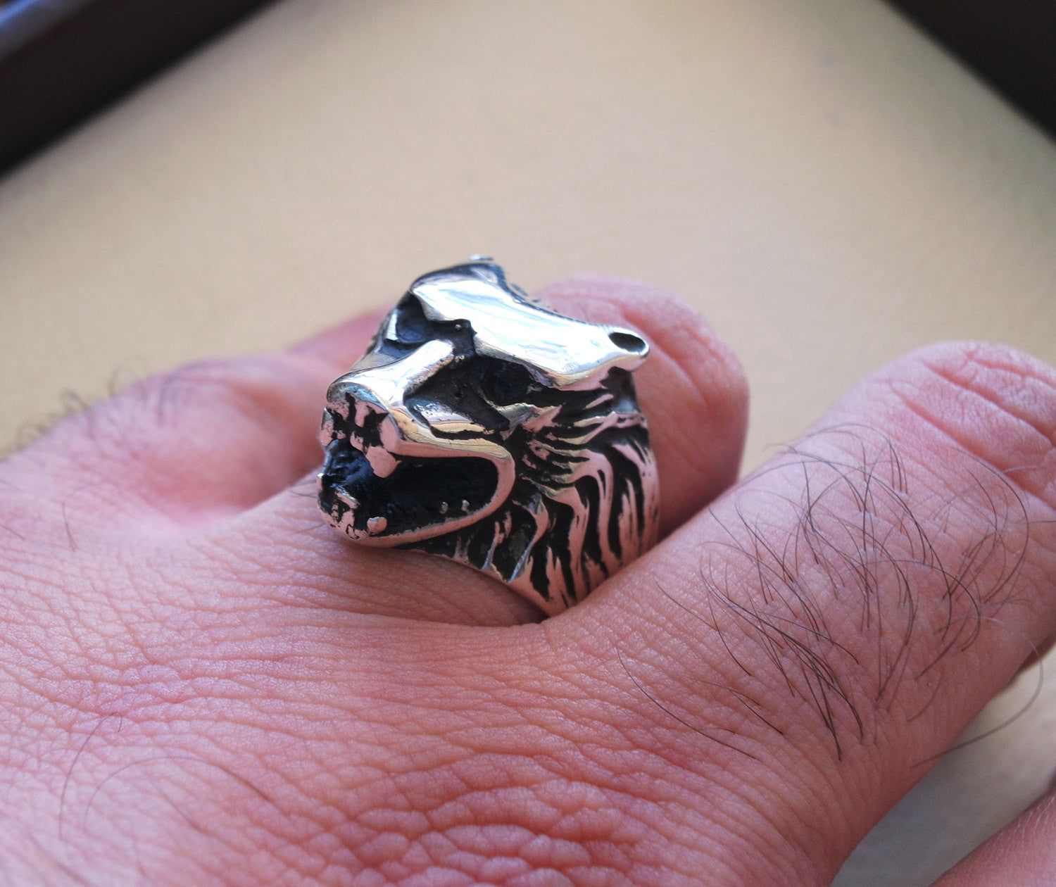 wolf ring heavy sterling silver 925 man biker ring all sizes handmade animal head jewelry fast shipping detailed craftsmanship