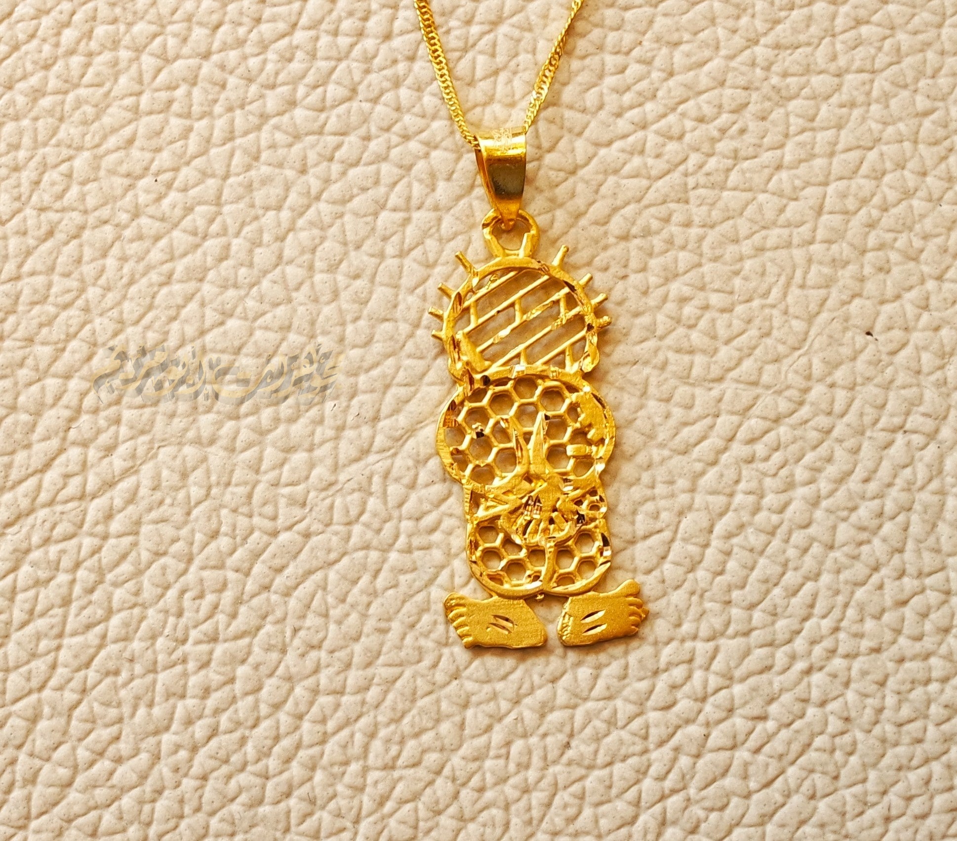 Handalah 21K gold Palestine refugee symbol pendant with Disco chain gold jewelry arabic fast shipping حنظلة حنضلة فلسطين ناجي العلي