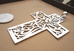 Very huge Arabic calligraphy cross pendant sterling silver 925 jewelry catholic orthodox christianity handmade heavy thick fast shipping