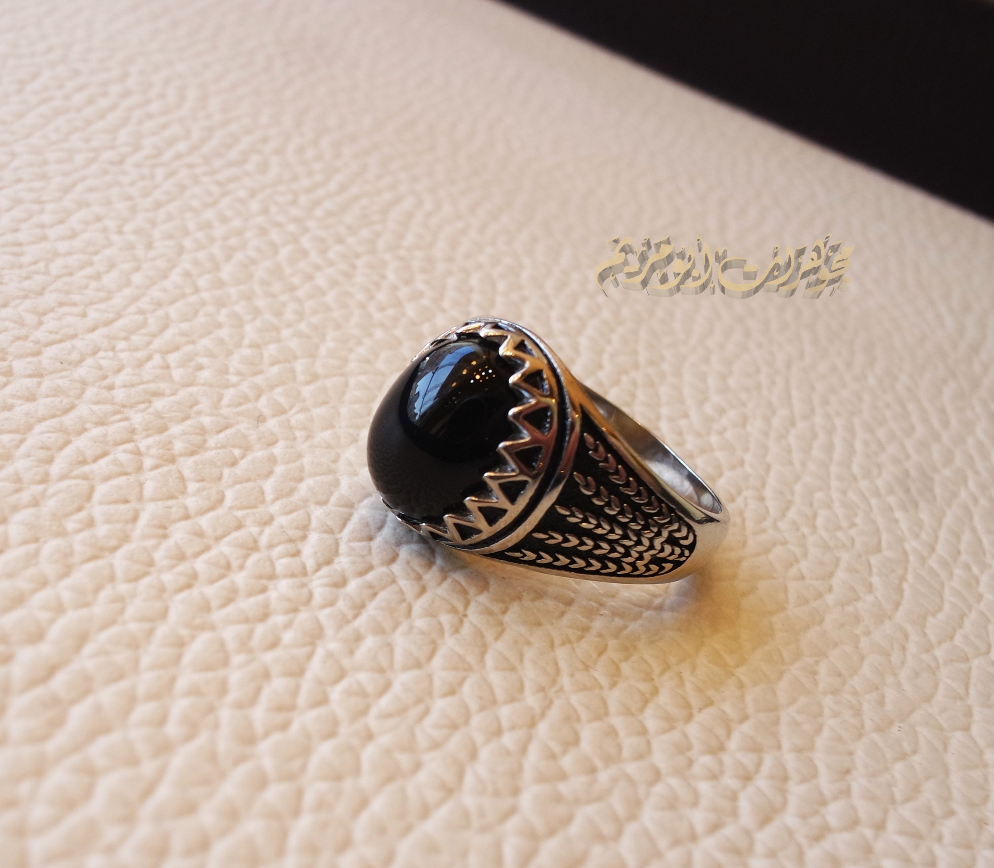 Kids baby ring black Aqeeq agate natural stone sterling silver 925 , perfect for adult pinkie or for boys or girls children jewelry