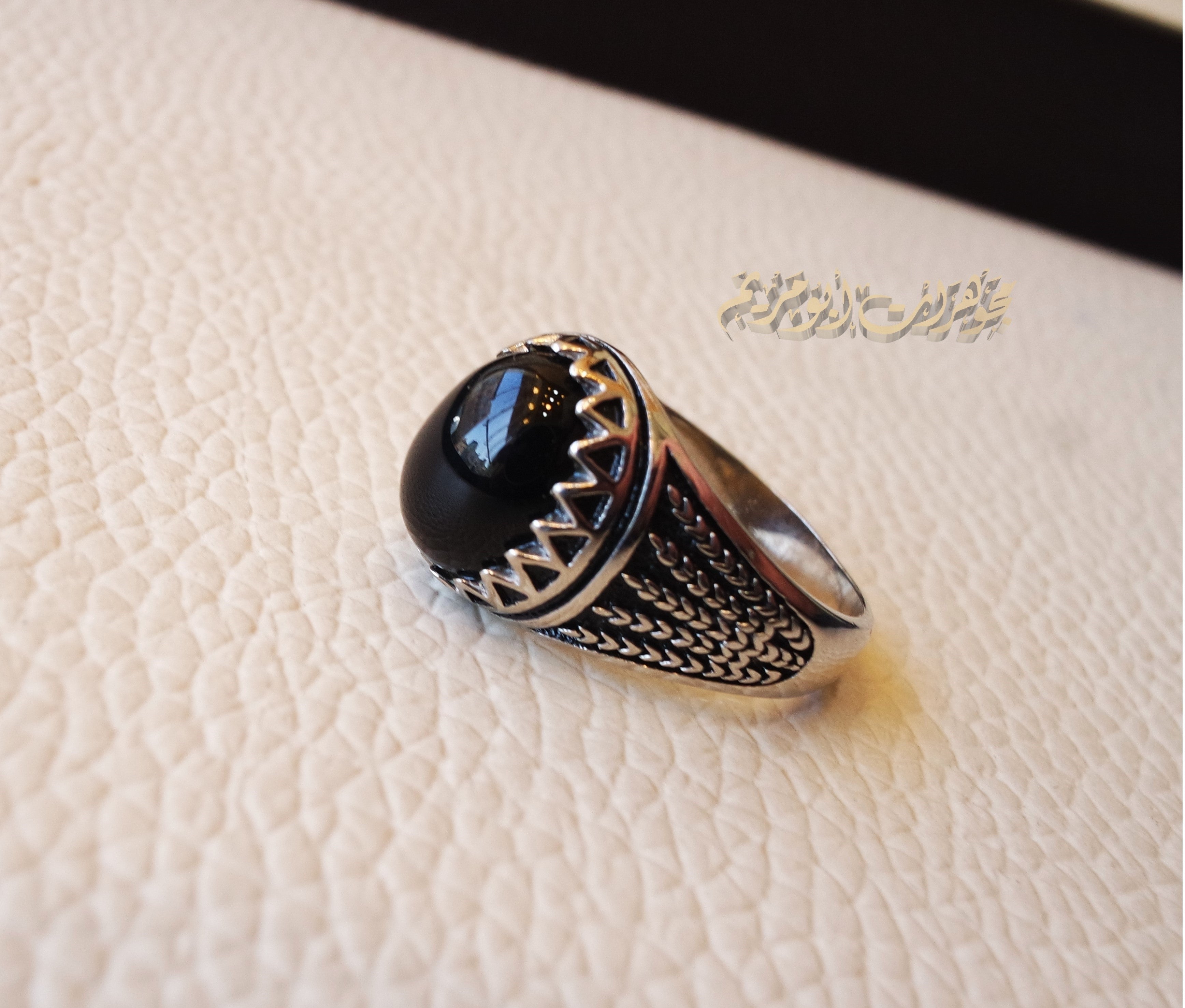 Kids baby ring black Aqeeq agate natural stone sterling silver 925 , perfect for adult pinkie or for boys or girls children jewelry