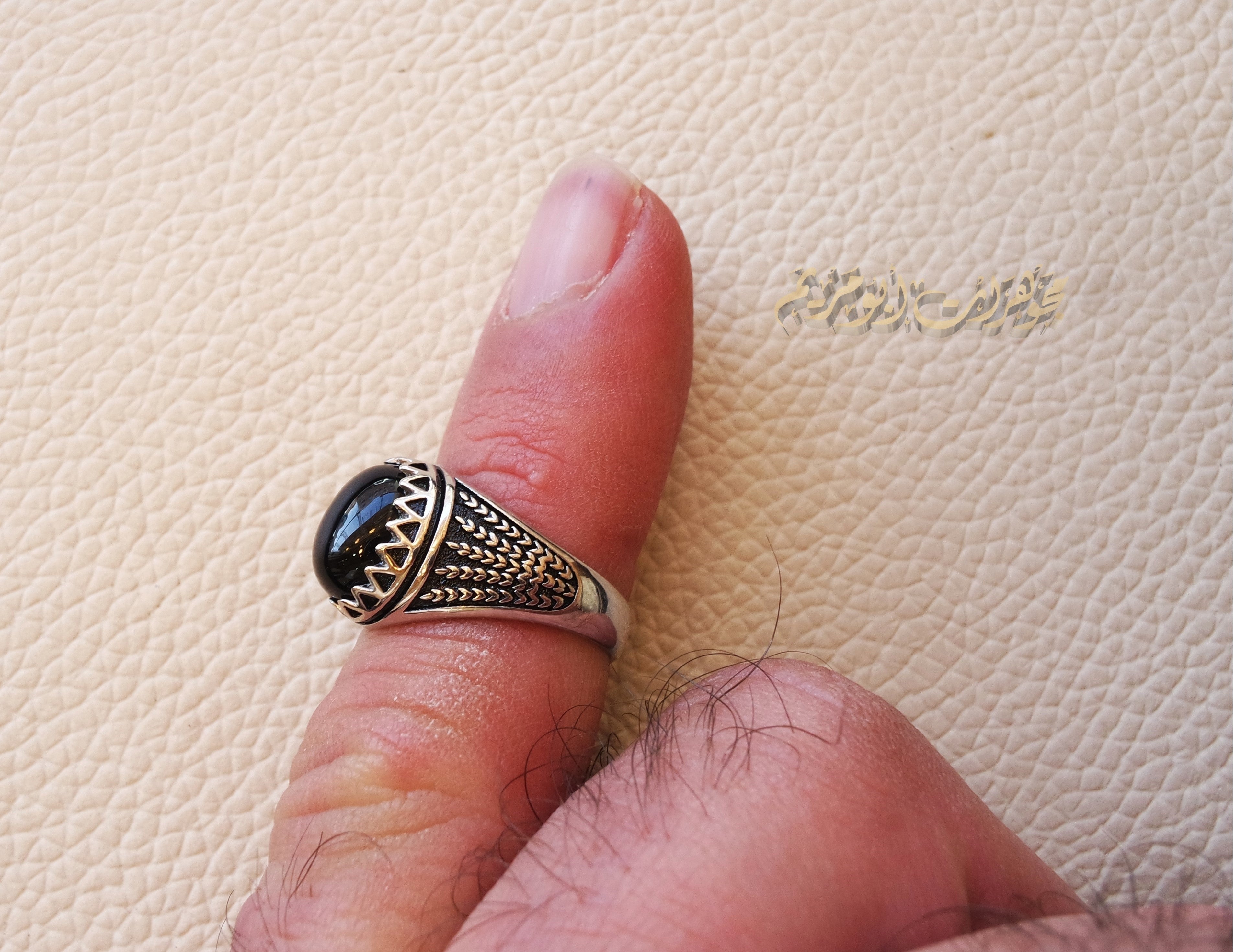 Kids baby ring black Aqeeq agate natural stone sterling silver 925 , perfect for adult pinkie or for boys or girls children jewelry