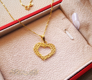 21K gold heart 2 pendant with Disco chain gold jewelry 16 and 20 inches fast shipping with gift box