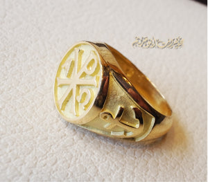 Chi Rho anchor cross Christ Christian symbol 10 k gold heavy man ring made to order fine jewelry full insured shipping and nice box and packaging