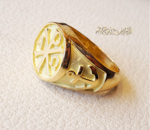 Chi Rho anchor cross Christ Christian symbol 10 k gold heavy man ring made to order fine jewelry full insured shipping and nice box and packaging