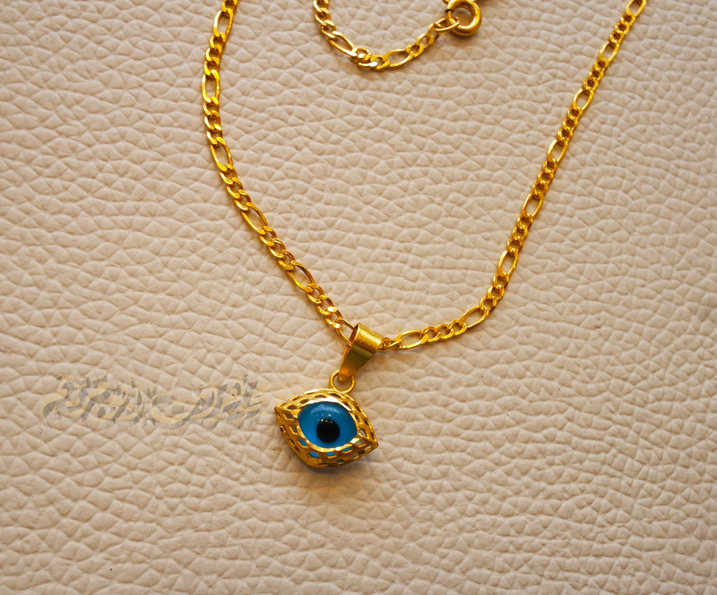 21K gold evil eye pendant with Filigree chain gold jewelry 16 and 20 inches fast shipping with gift box