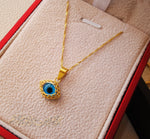 21K gold evil eye pendant with thin disco chain gold jewelry 16 and 20 inches fast shipping with gift box