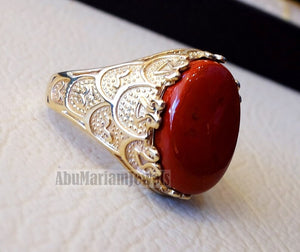 10k yellow gold men ring natural red jasper cabochon high quality stone all sizes Ottoman signet style fine jewelry fast shipping