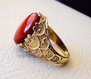 10k yellow gold men ring natural red jasper cabochon high quality stone all sizes Ottoman signet style fine jewelry fast shipping