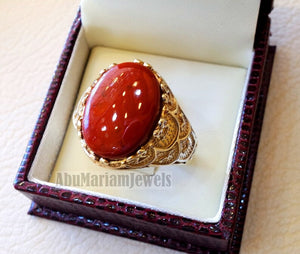 10k yellow gold men ring natural red jasper cabochon high quality stone all sizes Ottoman signet style fine jewelry fast shipping