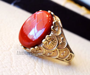 10k yellow gold men ring natural red jasper cabochon high quality stone all sizes Ottoman signet style fine jewelry fast shipping