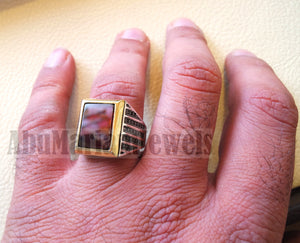 Men ring rectangular silver aqeeq flat natural semi precious agate carnelian gemstone  sterling silver 925 and bronze jewelry all sizes fast shipping black cubic zircon on sides