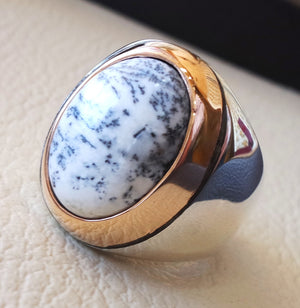 Les hommes anneau dendritiques Agate opale pierre naturelle en argent sterling 925 et de bronze ottoman Turquie Moyen-Orient antique style toute taille
