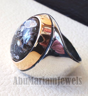 Turtella turtle jasper stunning natural stone semi precious cabochon oval heavy man ring sterling silver bronze all sizes fast shipping