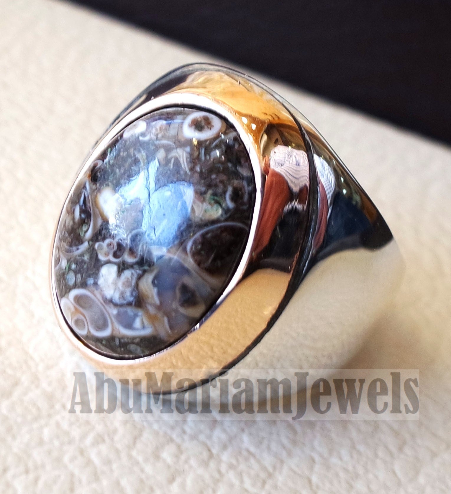 Turtella turtle jasper stunning natural stone semi precious cabochon oval heavy man ring sterling silver bronze all sizes fast shipping
