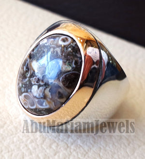 Turtella turtle jasper stunning natural stone semi precious cabochon oval heavy man ring sterling silver bronze all sizes fast shipping