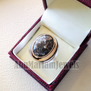 Turtella turtle jasper stunning natural stone semi precious cabochon oval heavy man ring sterling silver bronze all sizes fast shipping