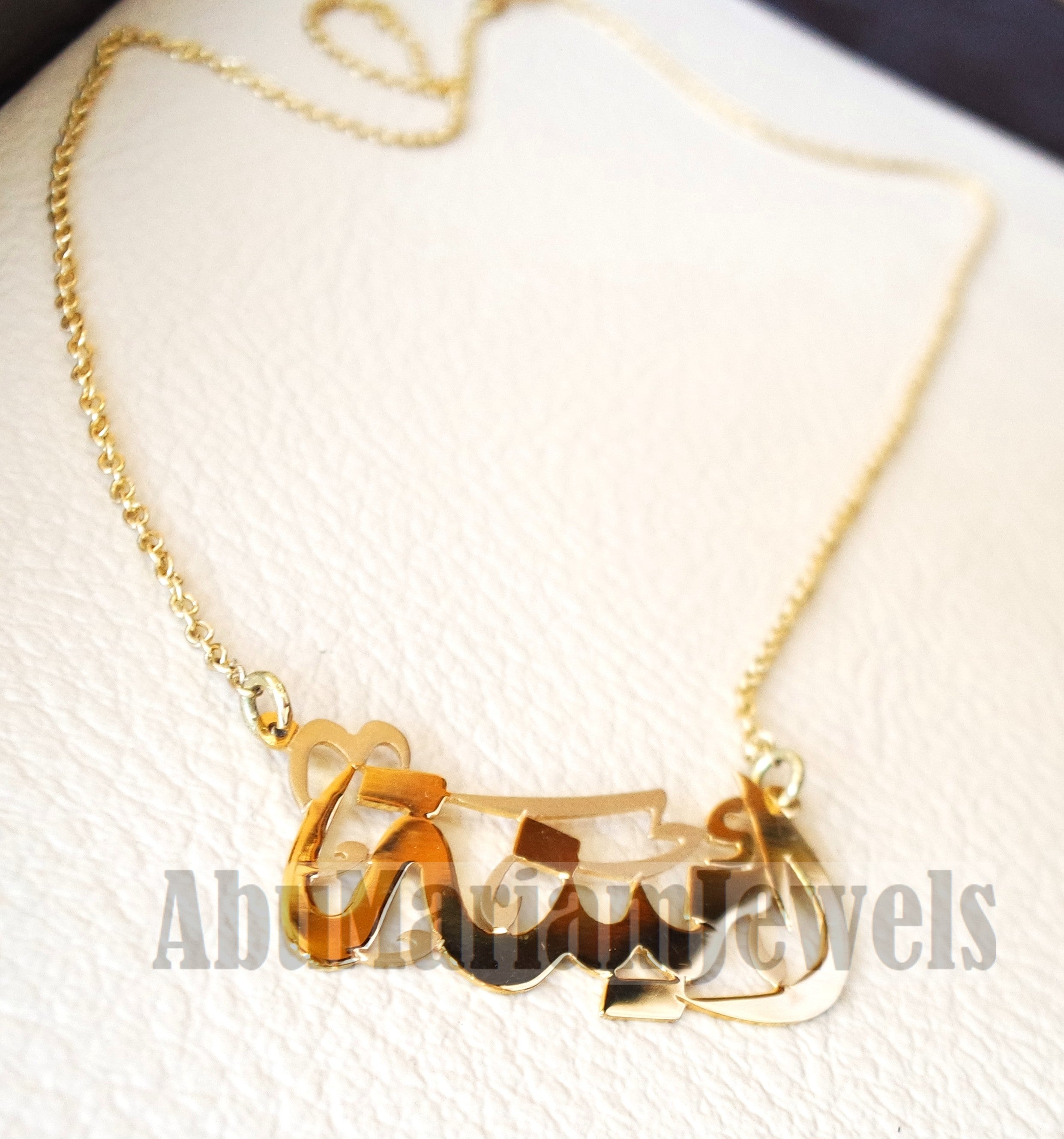 personalized customized 1 name 18 k gold arabic calligraphy pendant with chain standard , pear , rectangular or any shape fine jewelry N1006