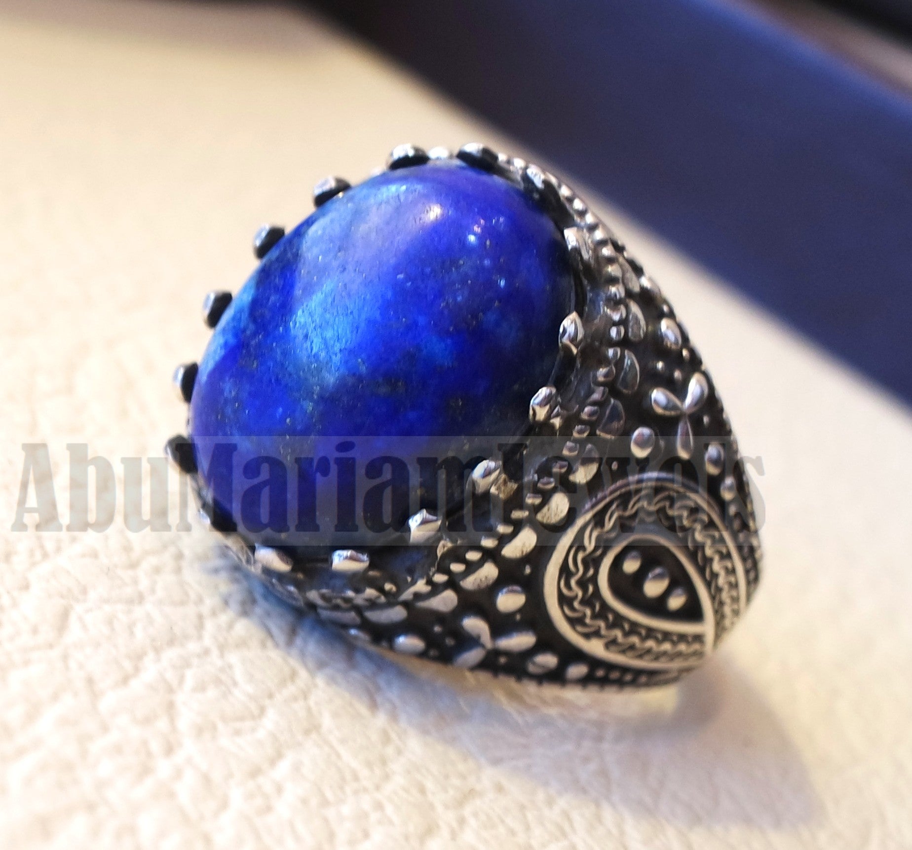 man ring lapis lazuli oval cabochon natural dark blue stone sterling silver 925 men jewelry all sizes 16 * 12 mm antique middle eastern