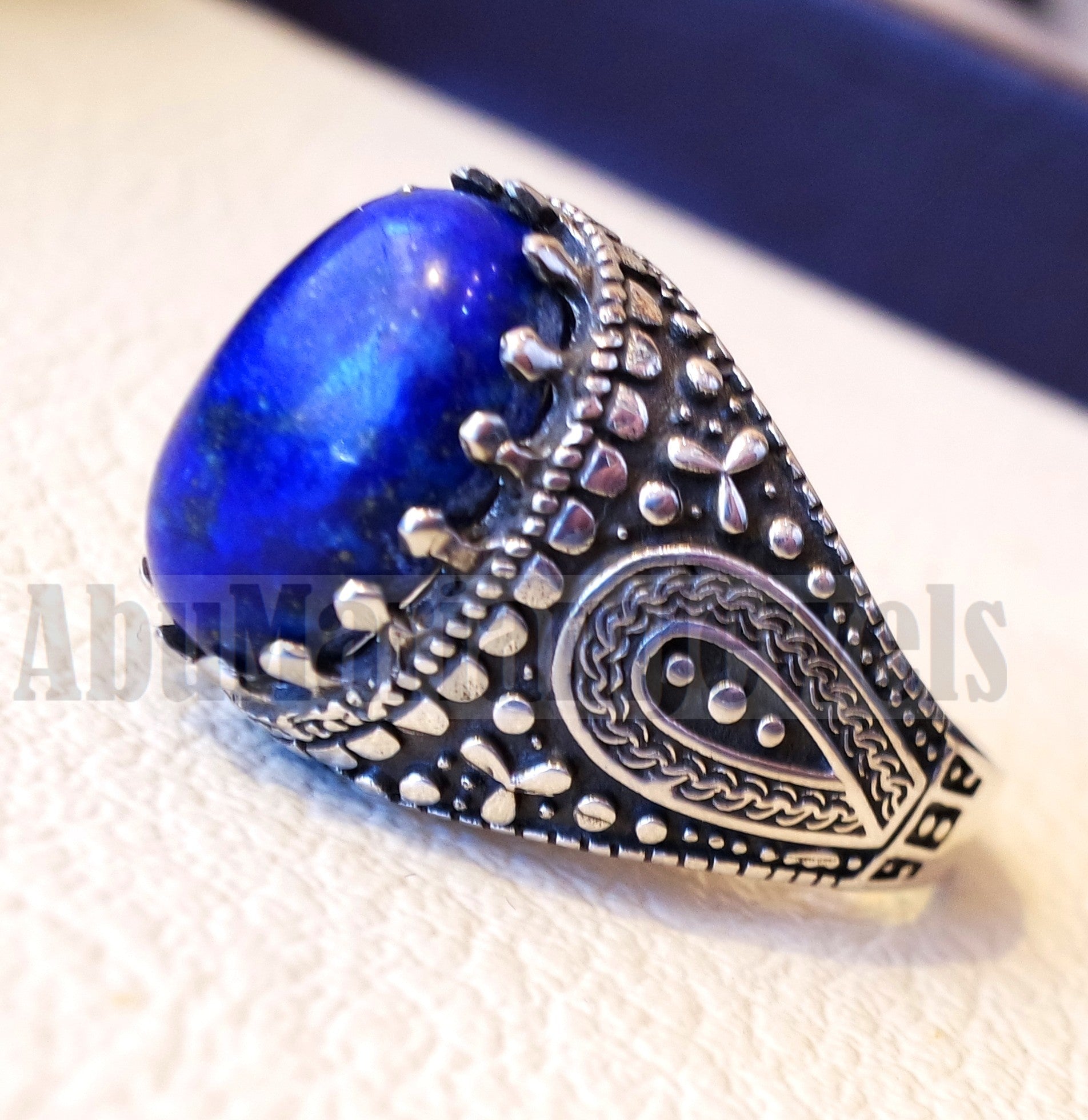 man ring lapis lazuli oval cabochon natural dark blue stone sterling silver 925 men jewelry all sizes 16 * 12 mm antique middle eastern