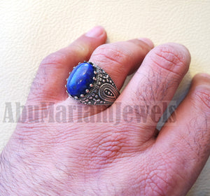 man ring lapis lazuli oval cabochon natural dark blue stone sterling silver 925 men jewelry all sizes 16 * 12 mm antique middle eastern