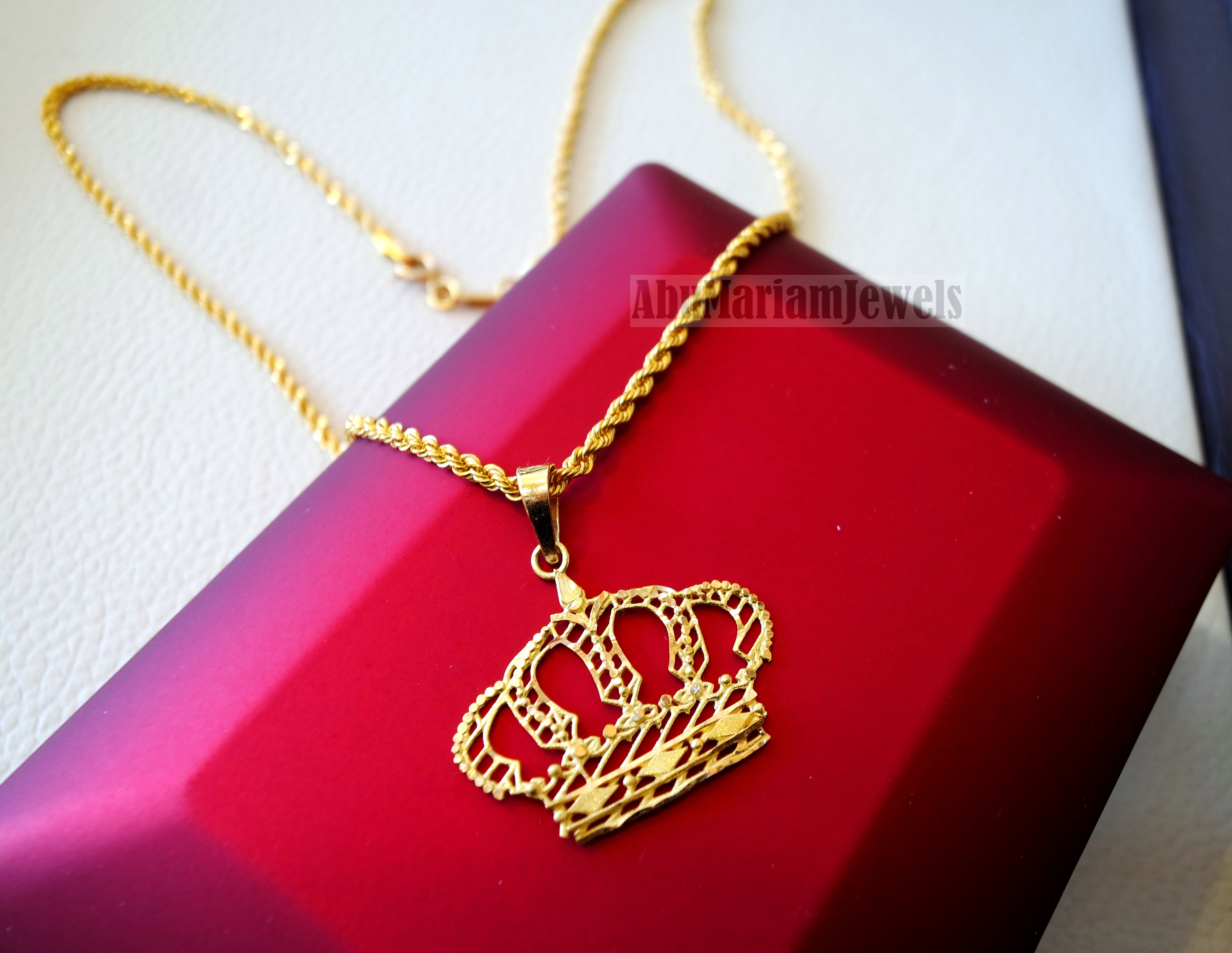 21K gold Royal crown pendant with rope chain gold jewelry 16 and 20 inches fast shipping with gift box