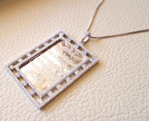 Ayet Kursi Coran versets rectangulaires argent sterling 925 Heavy pendentif islamique arabe écriture ronde et micro réglage cubique bijoux zircon اية الكرسي اسلام الله 2