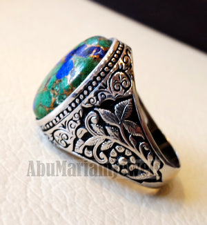 man ring copper Azurite natural stone sterling silver 925 oval cabochon semi precious gem style all sizes jewelry