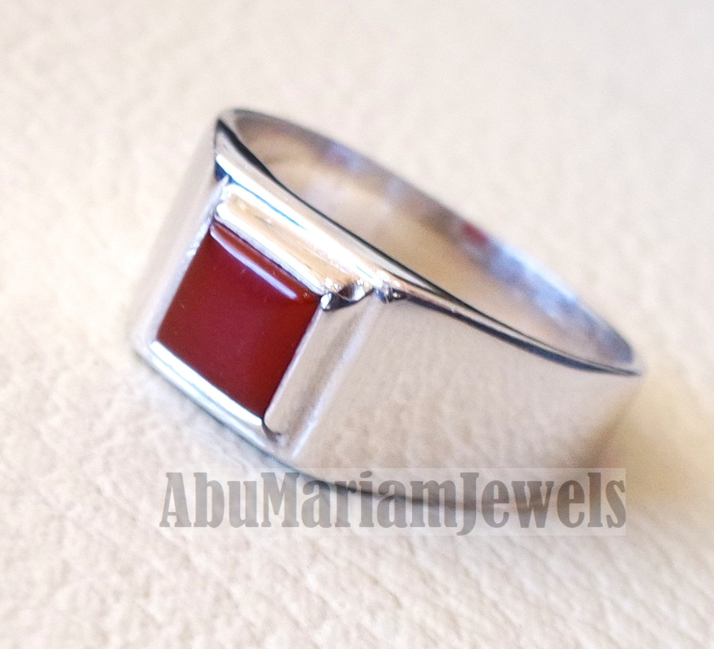 square small pinkie natural red aqeeq carnelian agate stone sterling silver 925 simple man ring jewelry any size fast shipping