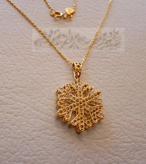 Honeycomb snowflake 3d 18K yellow gold necklace pendant and chain gift fine jewelry full insured shipping