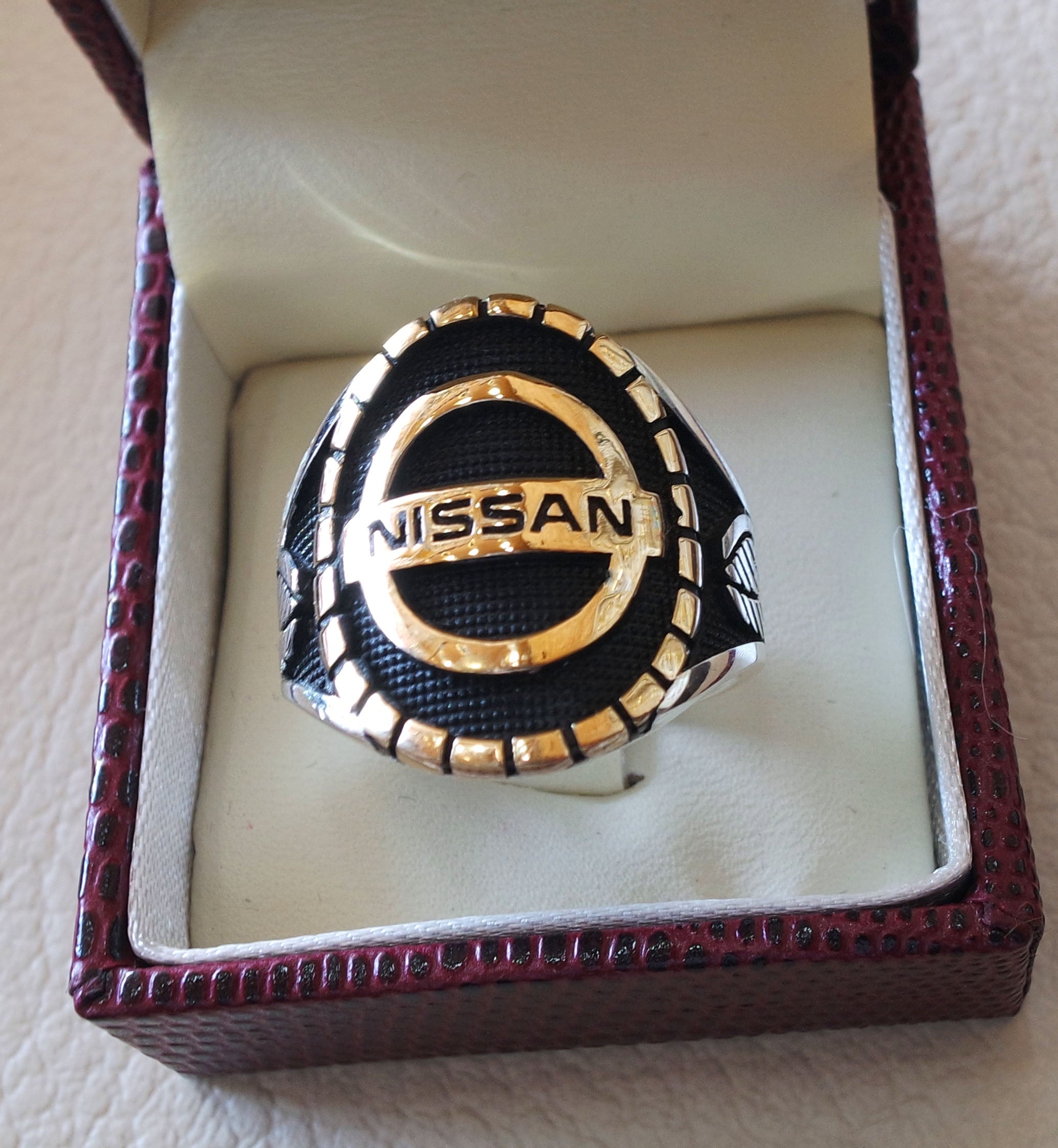 Nissan sterling silver 925 et bronze Heavy homme Ring nouveau cadeau idéal de voiture toutes les tailles