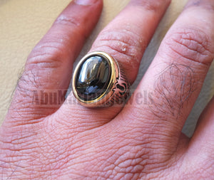 natural onyx agate black stone sterling silver 925 men ring gift arabic turkish ottoman antique style all sizes jewelry with bronze frame
