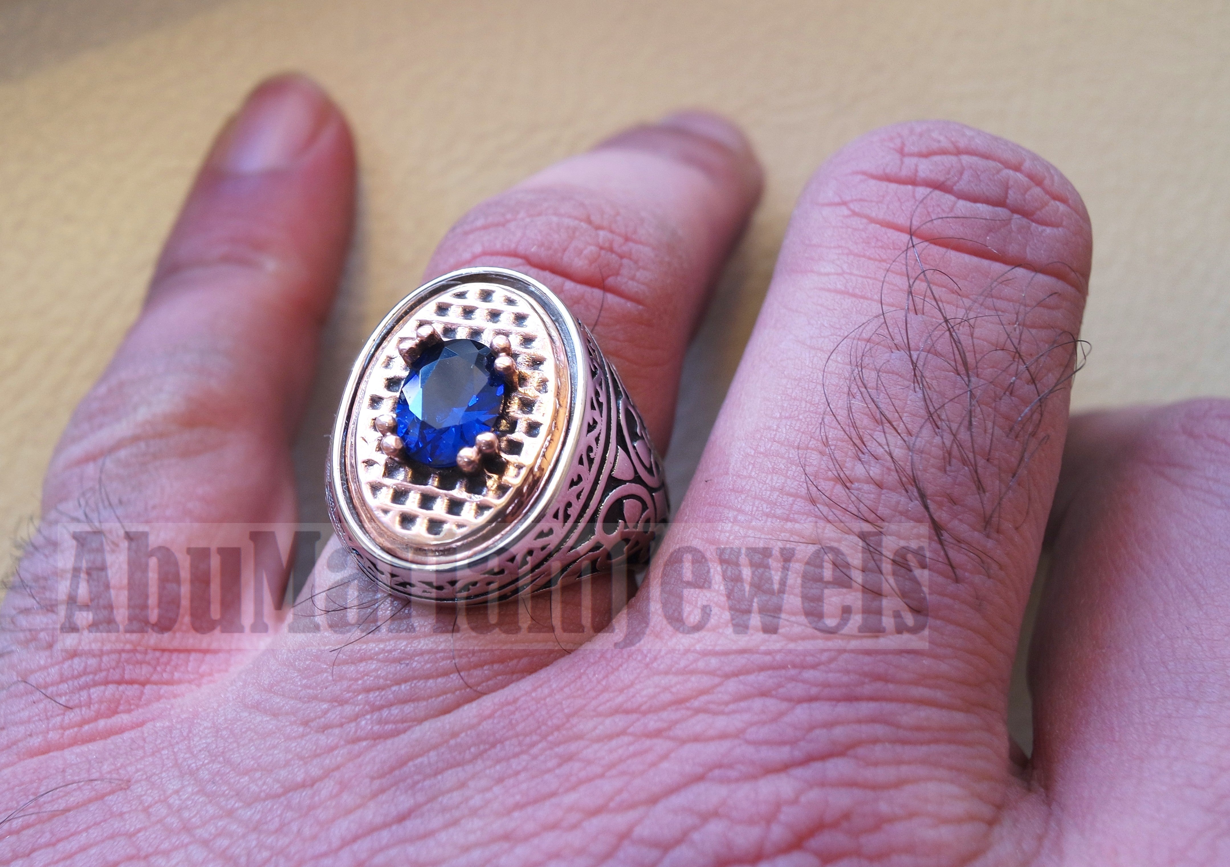 sapphire ring synthetic spinel stone identical to genuine gem men ring sterling silver 925 bronze frame gemstone any size jewelry