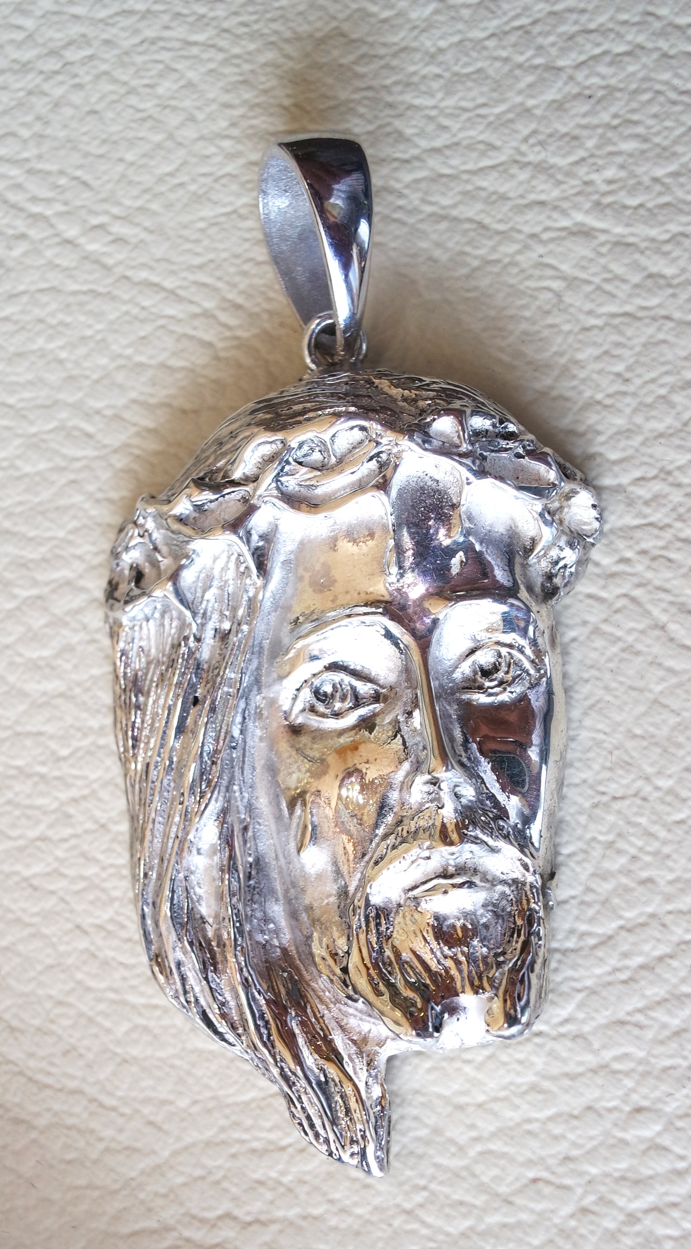 Jésus Christ tête de visage énorme pendentif Sterling argent 925 Moyen Orient bijoux christianisme Vintage main lourde expédition express