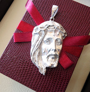 Jésus Christ tête de visage énorme pendentif Sterling argent 925 Moyen Orient bijoux christianisme Vintage main lourde expédition express