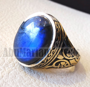 18k gold men ring Labradorite cabochon high quality flashy blue natural stone all sizes Ottoman signet style fine jewelry fast shipping