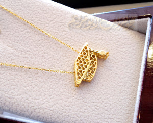 Honeycomb graduate hat cap graduation gift 3d 18K yellow gold necklace pendant and chain fine jewelry full insured shipping